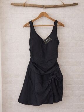 NWT Aidonger Black V-Neck One-Piece Swim Dress Size XS